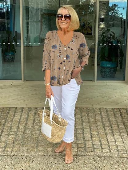 Silvia Tunica Donna con Scollo a V con Bottoni e Stampa Integrale, foto 3