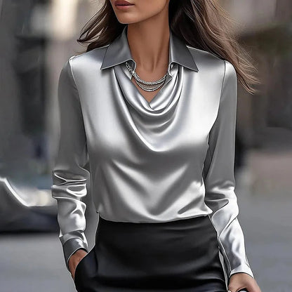 Smeralda Blusa Donna in Raso dalla Vestibilità Morbida, foto 3