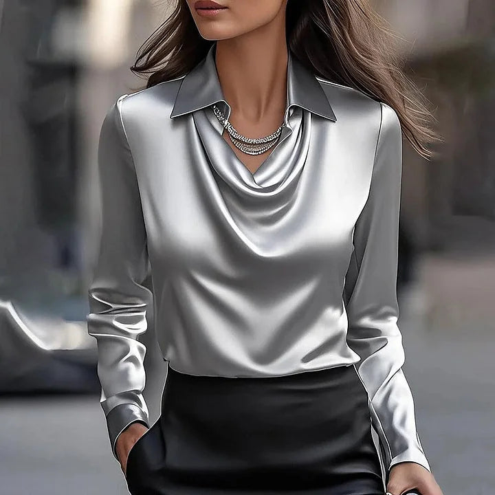 Smeralda Blusa Donna in Raso dalla Vestibilità Morbida, foto 3