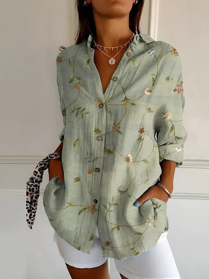 Vilia Blusa Donna con Collo Classico con Bottoni a Maniche Lunghe e Stampa Floreale e Ricamo, foto 1