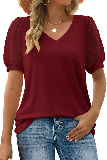 Wanda Blusa Donna con Scollo a V con Maniche a Sbuffo e Rete, foto 3