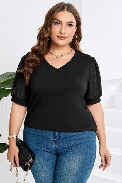 Wanda Blusa Donna con Scollo a V con Maniche a Sbuffo e Rete, foto 7