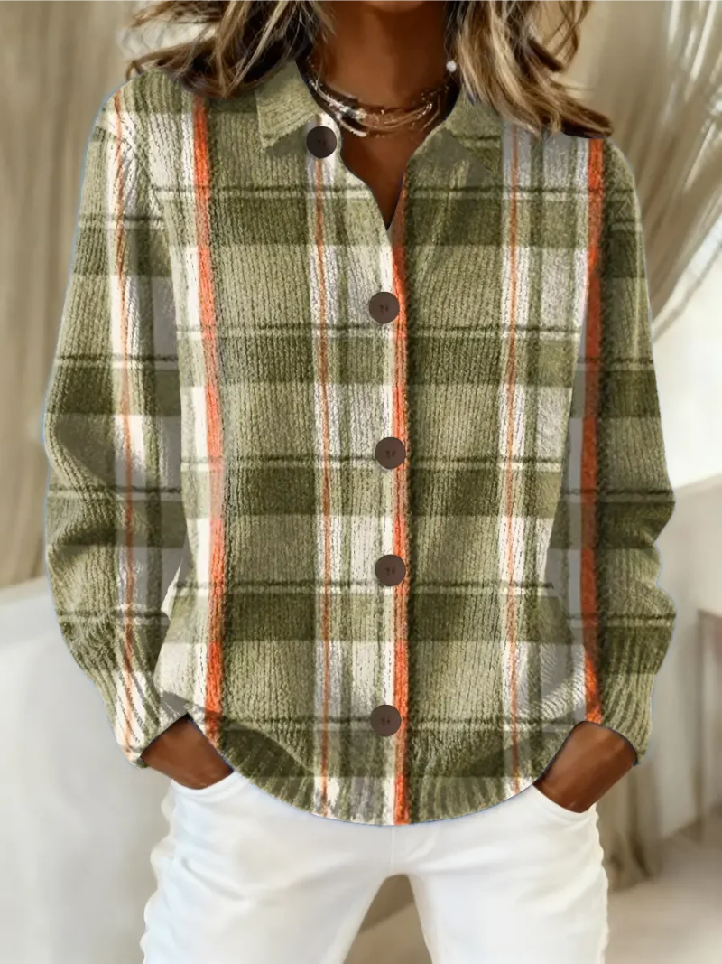 Zelinda Cardigan Donna con Bottoni e Quadri in Verde Oliva, foto 1